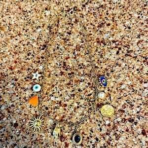 Stella & Dot Gold Charm Necklace with Colorful Accents